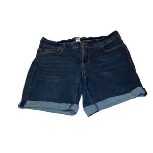 Bleu Womens Plus Size 18W Stretch Dark Wash Cuffed Denim Bermuda Shorts